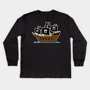 Happy Pi Day Pirate Ship Funny Mathematician Kids Long Sleeve T-Shirt